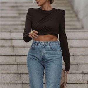 NWT Draped Zara Long Sleeve Crop Top
